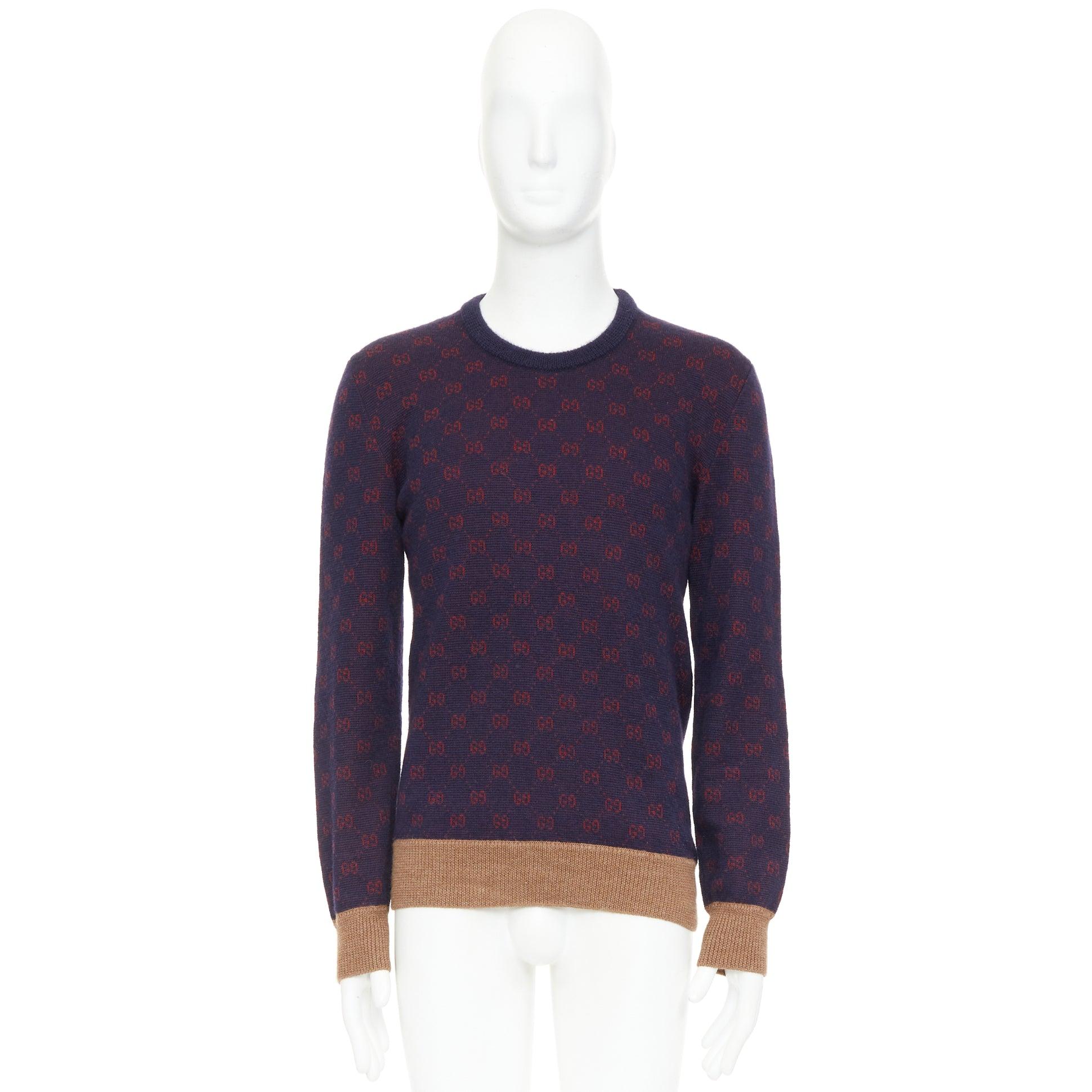Pull GG Jacquard violet rouge laine alpaga monogramme tricoté en vente 4