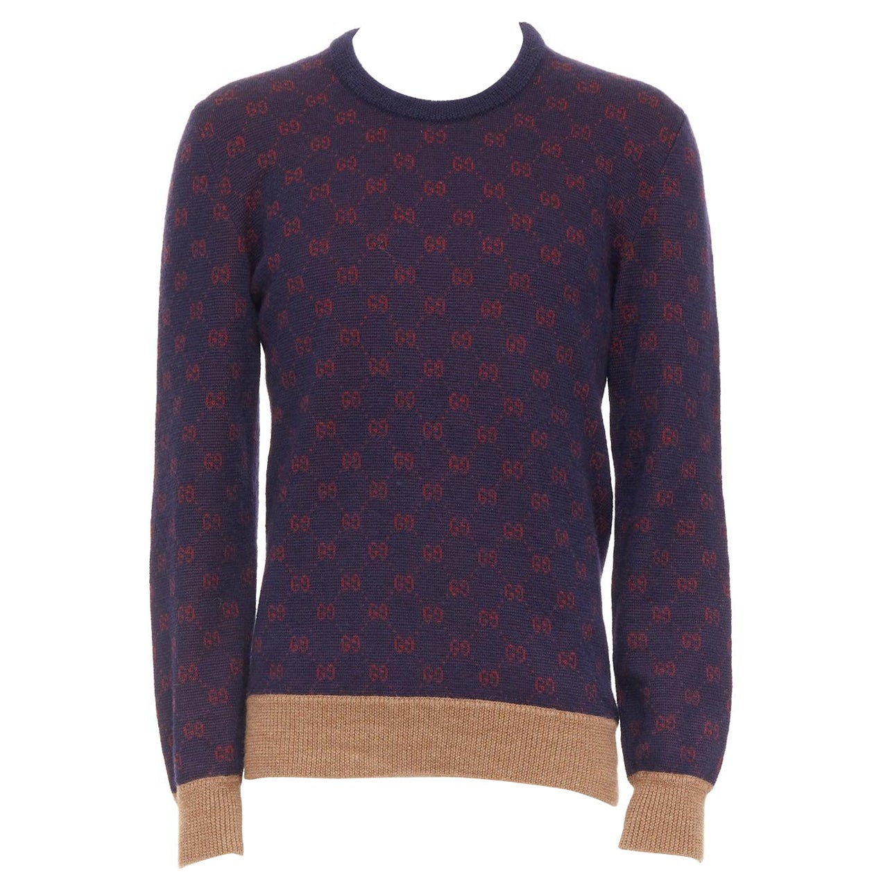 GUCCI GG Jacquard purple red wool alpaca monogram knit sweater