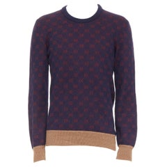 GUCCI GG Jacquard purple red wool alpaca monogram knit sweater