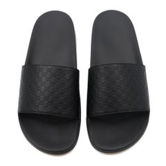 Gucci GG Logo Schwarz Leder & Gummi Herren Sandalen Größe 42 US 12