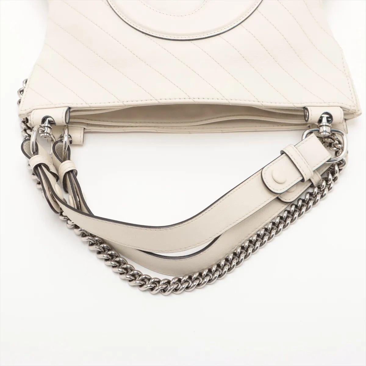 Gucci GG Logo Blondie Leather Shoulder Tote Bag White For Sale 2
