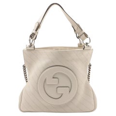 Gucci GG Logo Blondie Leather Shoulder Tote Bag White
