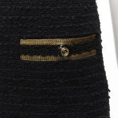 GUCCI GG Mini-Minirock aus schwarzem Tweed mit goldenem Logo und Knopfleiste IT38 XS