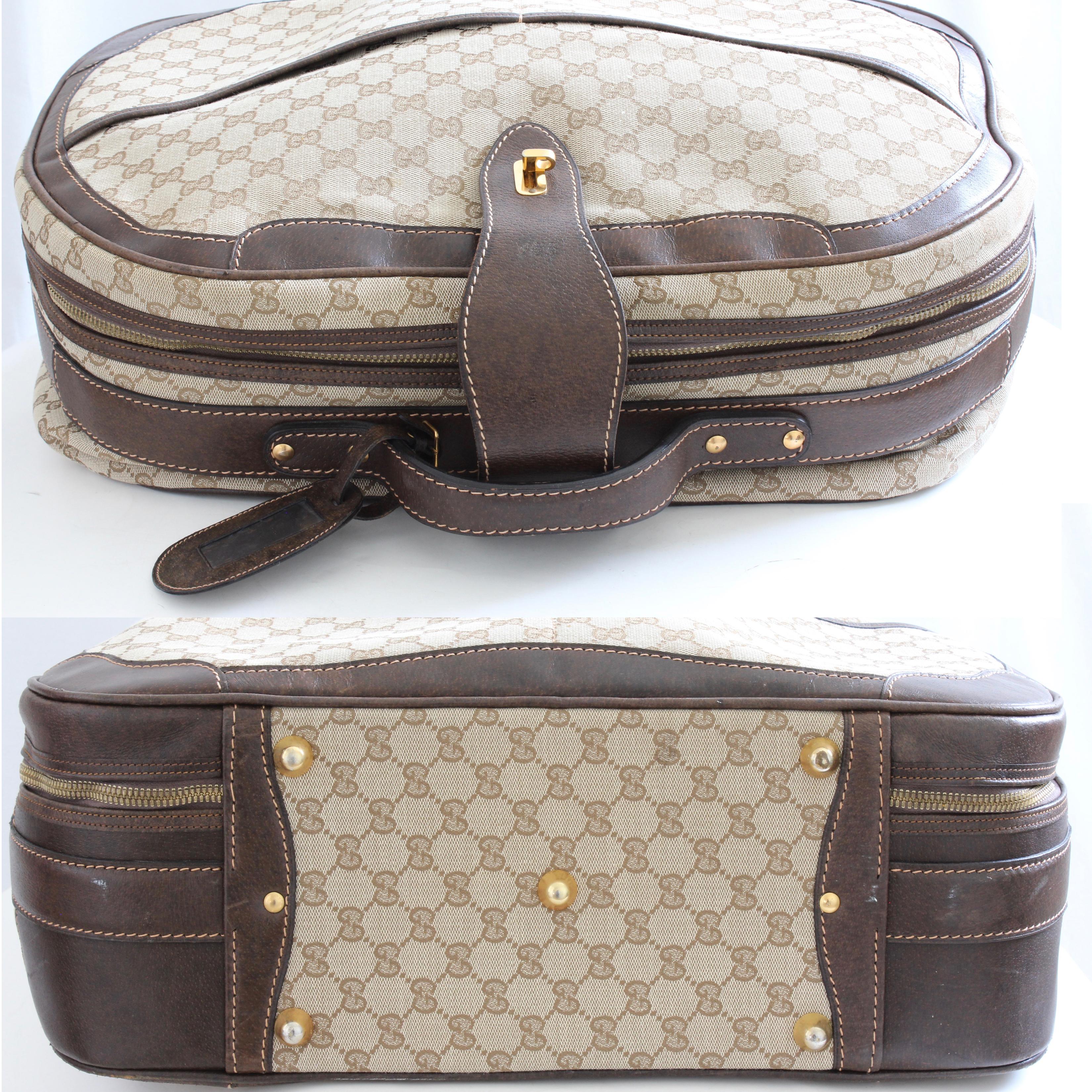 Gray Gucci GG Logo Canvas Small Carry On Bag Suitcase Overnight Luggage, 1970s  For Sale