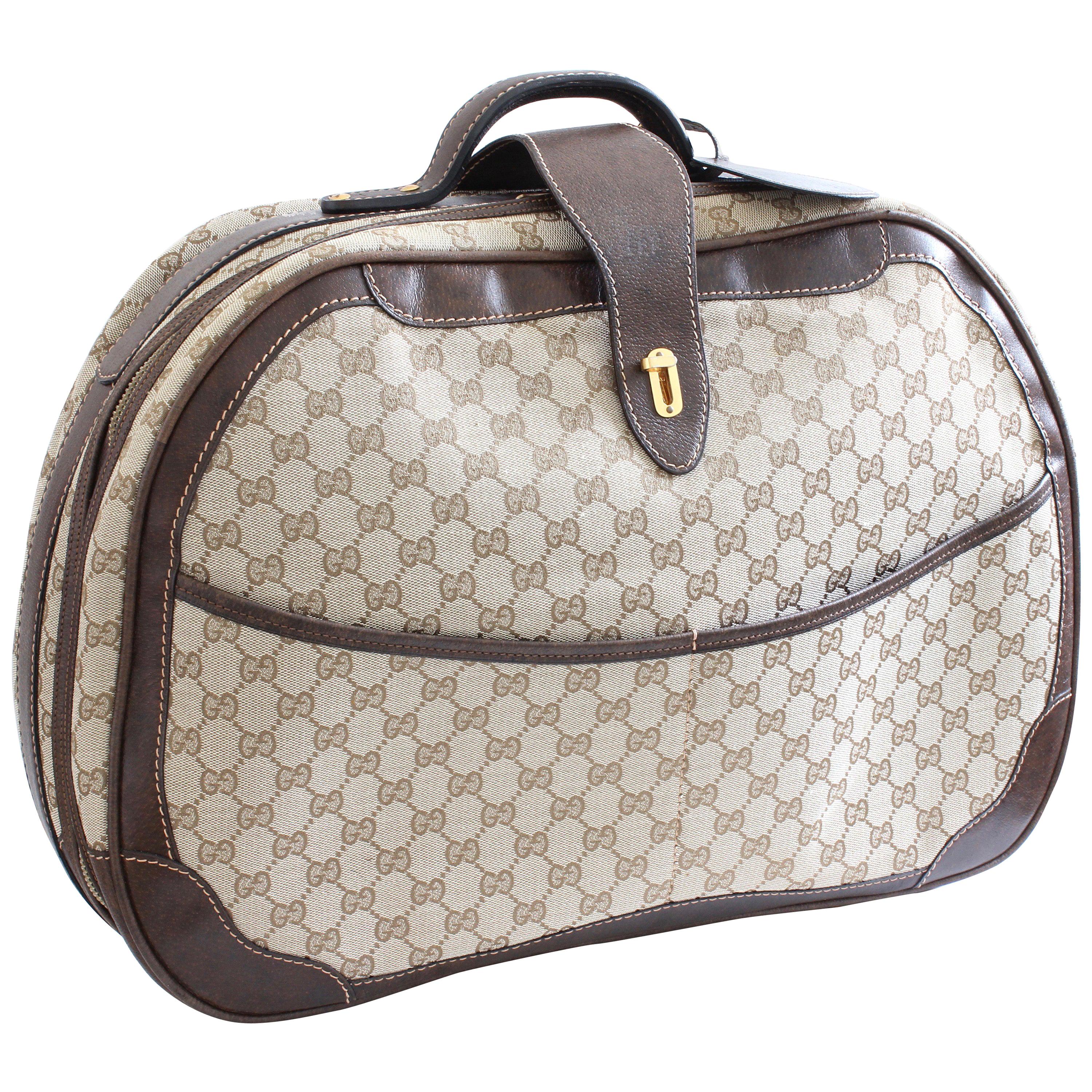 Gucci GG Logo Canvas Small Carry On Bag Suitcase Overnight Luggage, 1970s  For Sale