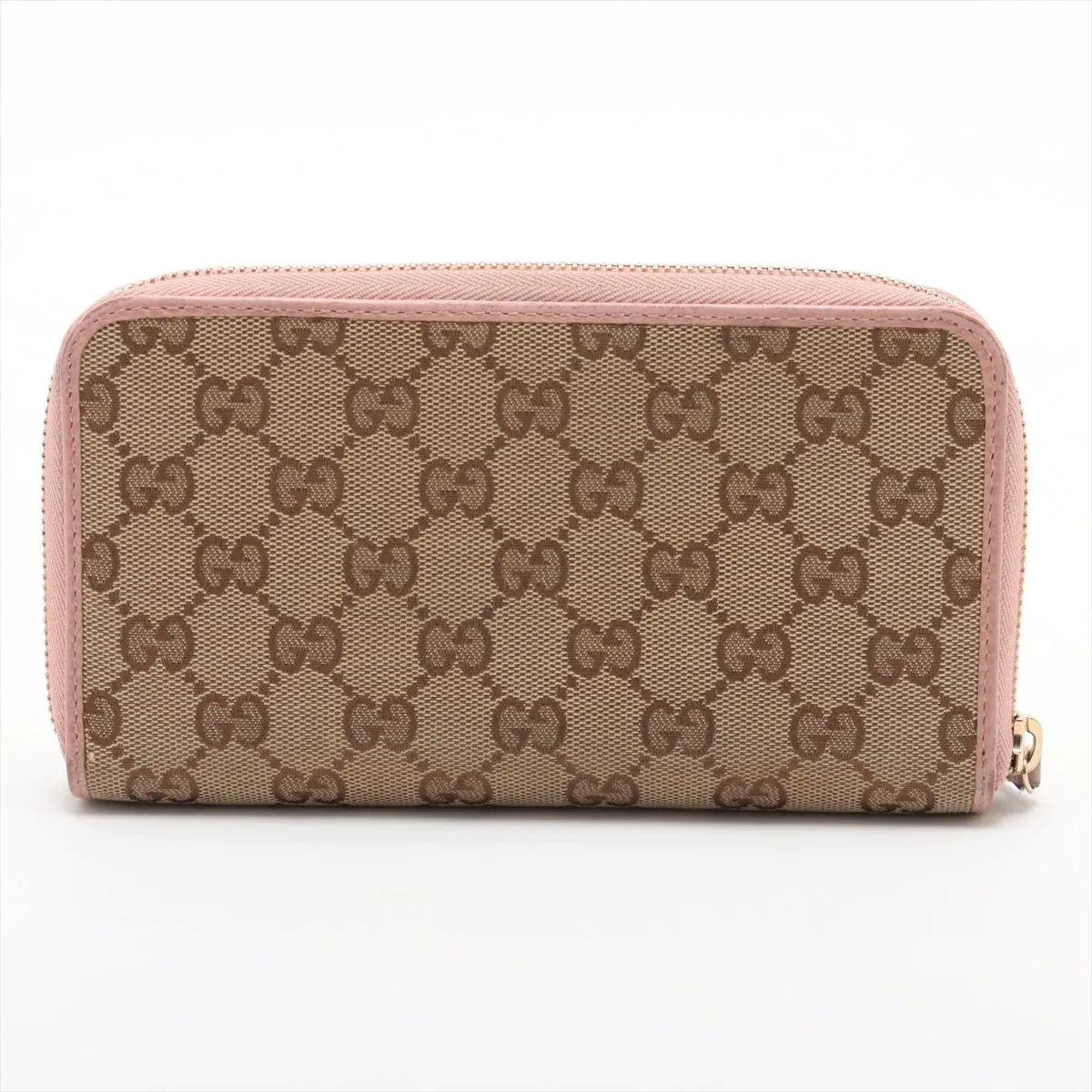 Marrone Portafoglio Gucci GG Logo in tela e pelle Beige e Rosa in vendita