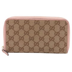 Gucci GG Logo Canvas x Leather Zippy Wallet Beige x Pink