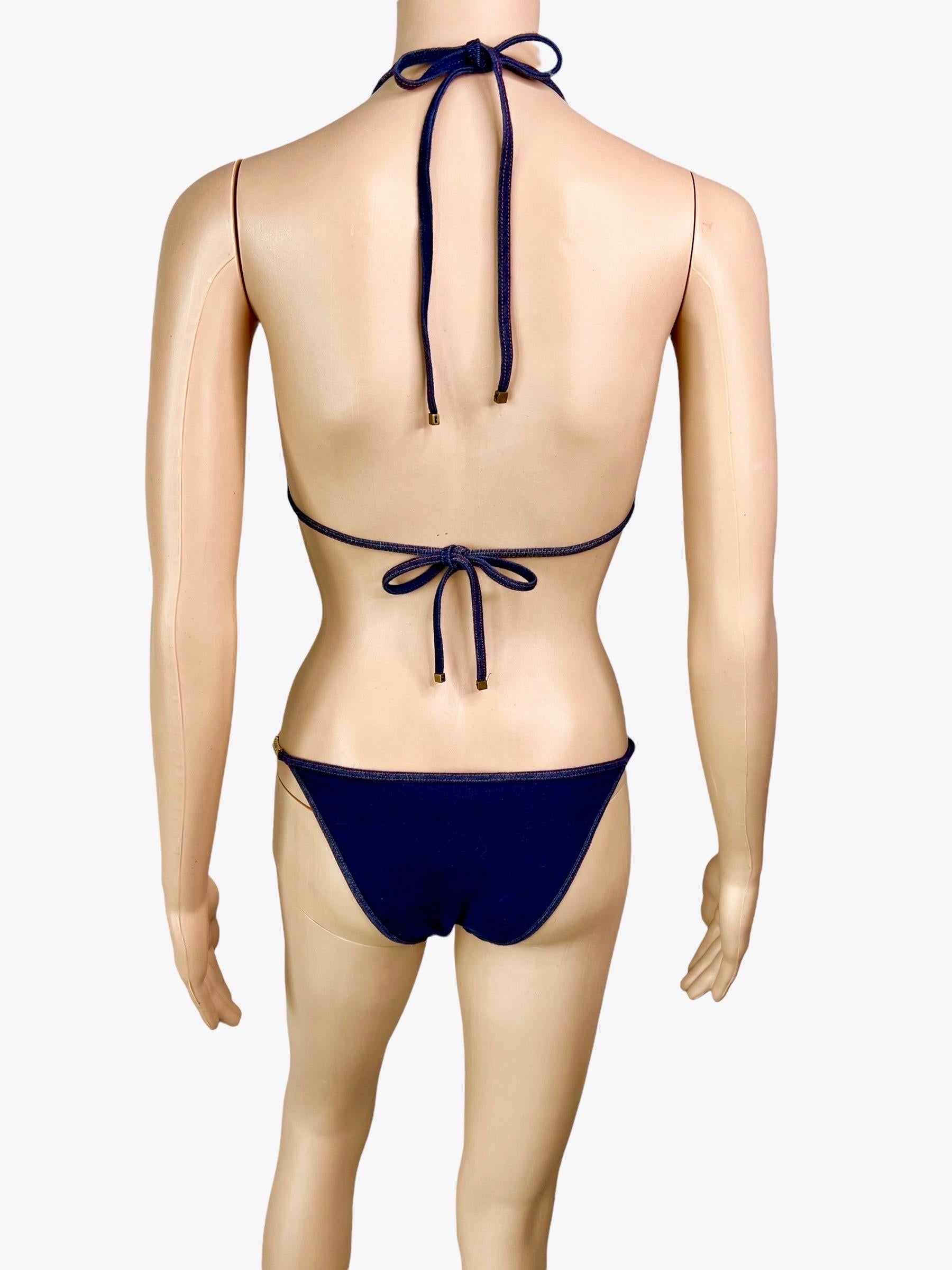 Gucci GG Logo Chain Denim Print Two-Piece Bikini Swimsuit Swimwear For Sale 1