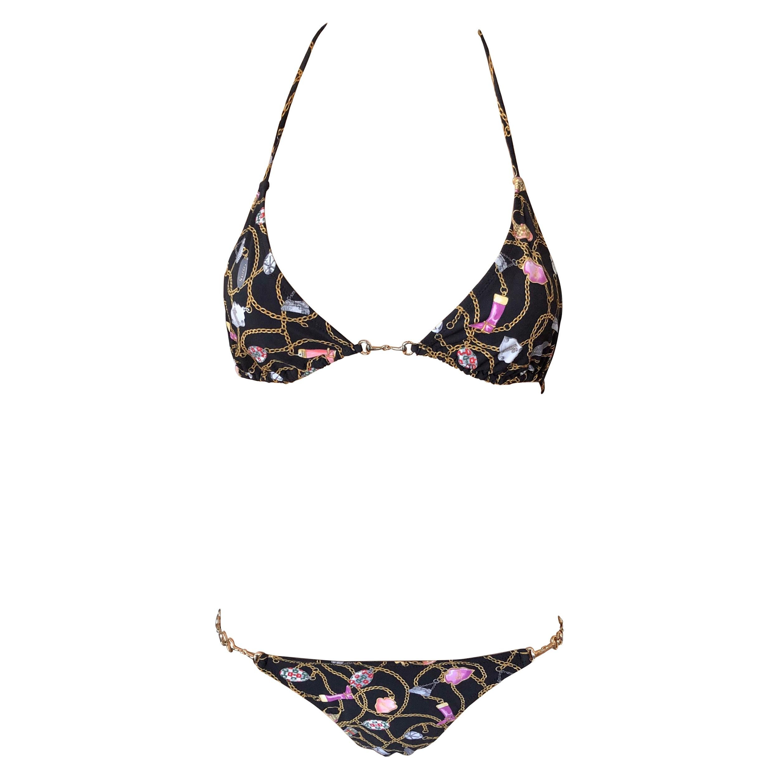 Gucci GG Logo Chain Two-Piece Bikini Swimwear at 1stDibs