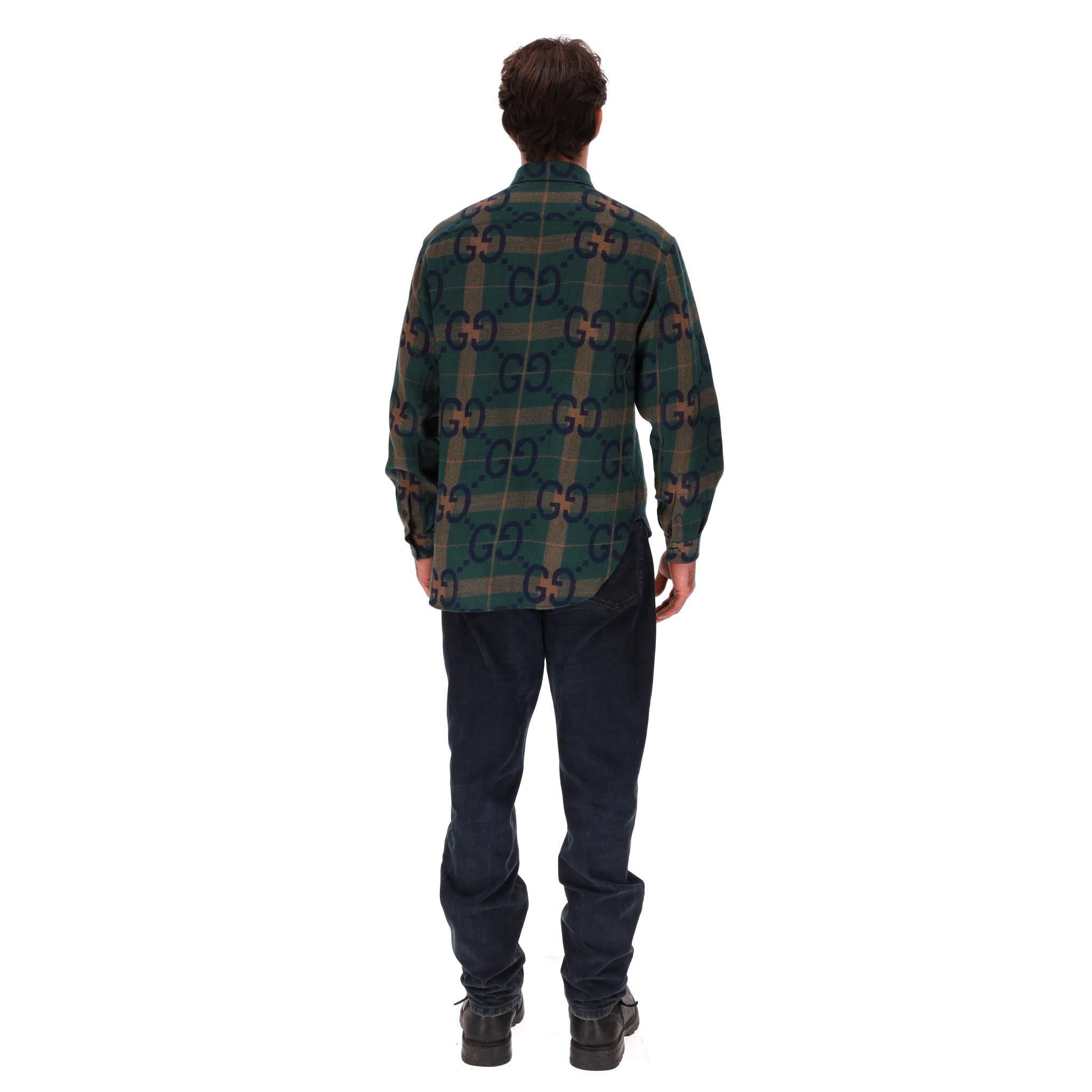 Gucci 'GG' Logo Checked Wool Shirt In Excellent Condition For Sale In London, GB