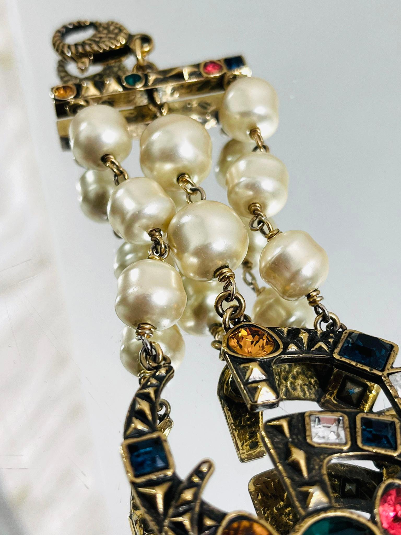 Gucci 'GG' Logo Crystal & Pearl Bracelet 1