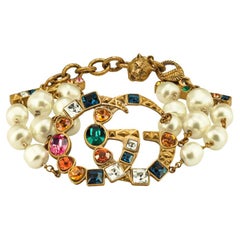 Gucci 'GG' Logo Crystal & Pearl Bracelet