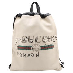 Gucci GG Logo Drawstring Leather Backpack White