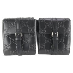 Gucci GG Logo Embossed Double Belt Bag Fanny Pack Black Leather Crossbody 1G0104