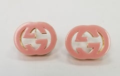 Gucci "GG" Logo Gold Plated Pink Enamel Earrings