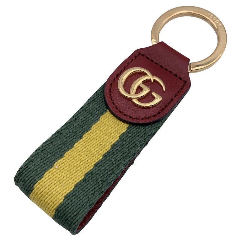 Gucci GG Logo Green Yellow Ophidia Keyring Key Ring with Box For Sale