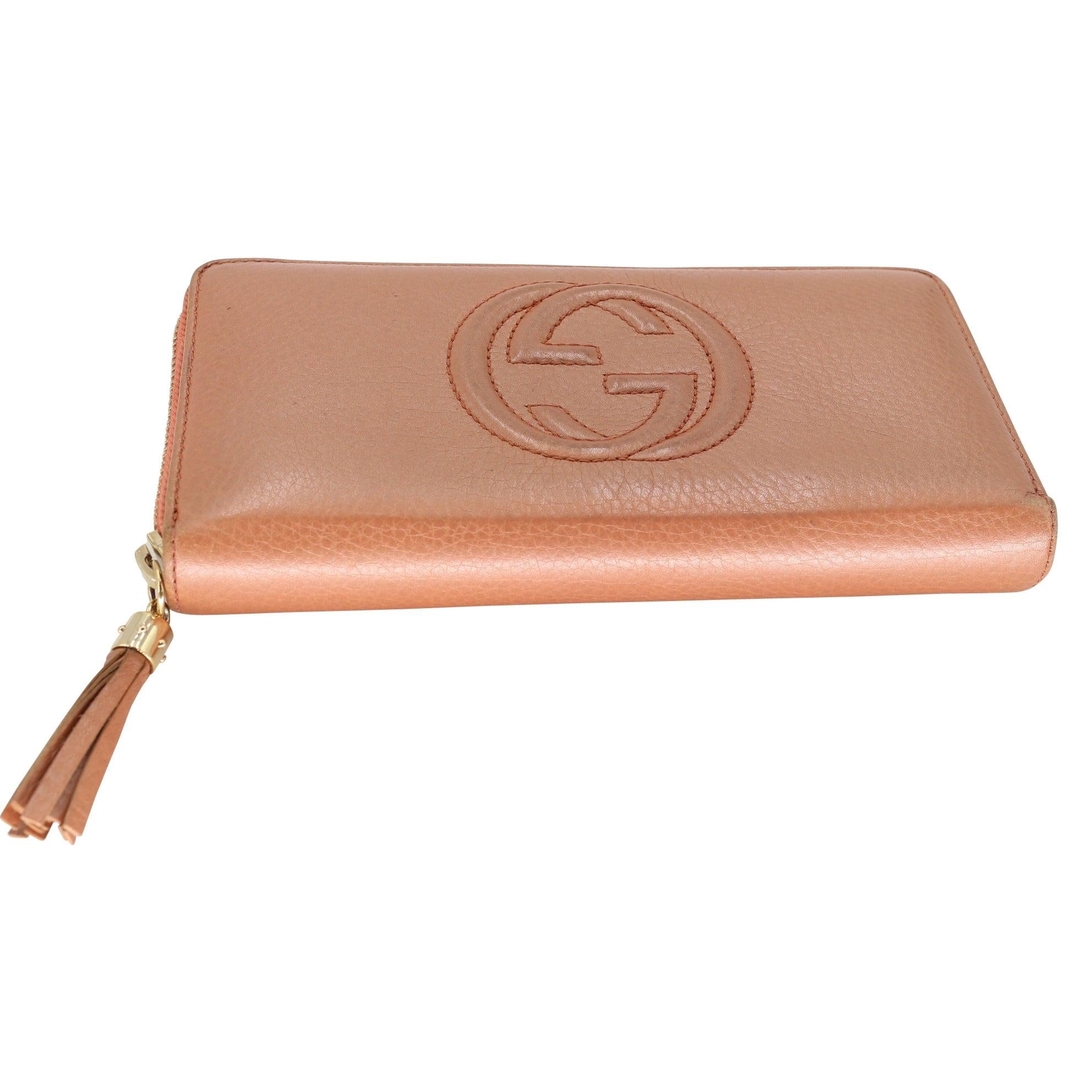 Beige Gucci GG Logo Leather Zip Around Long Tassel Wallet GG-W1020P-A005 For Sale