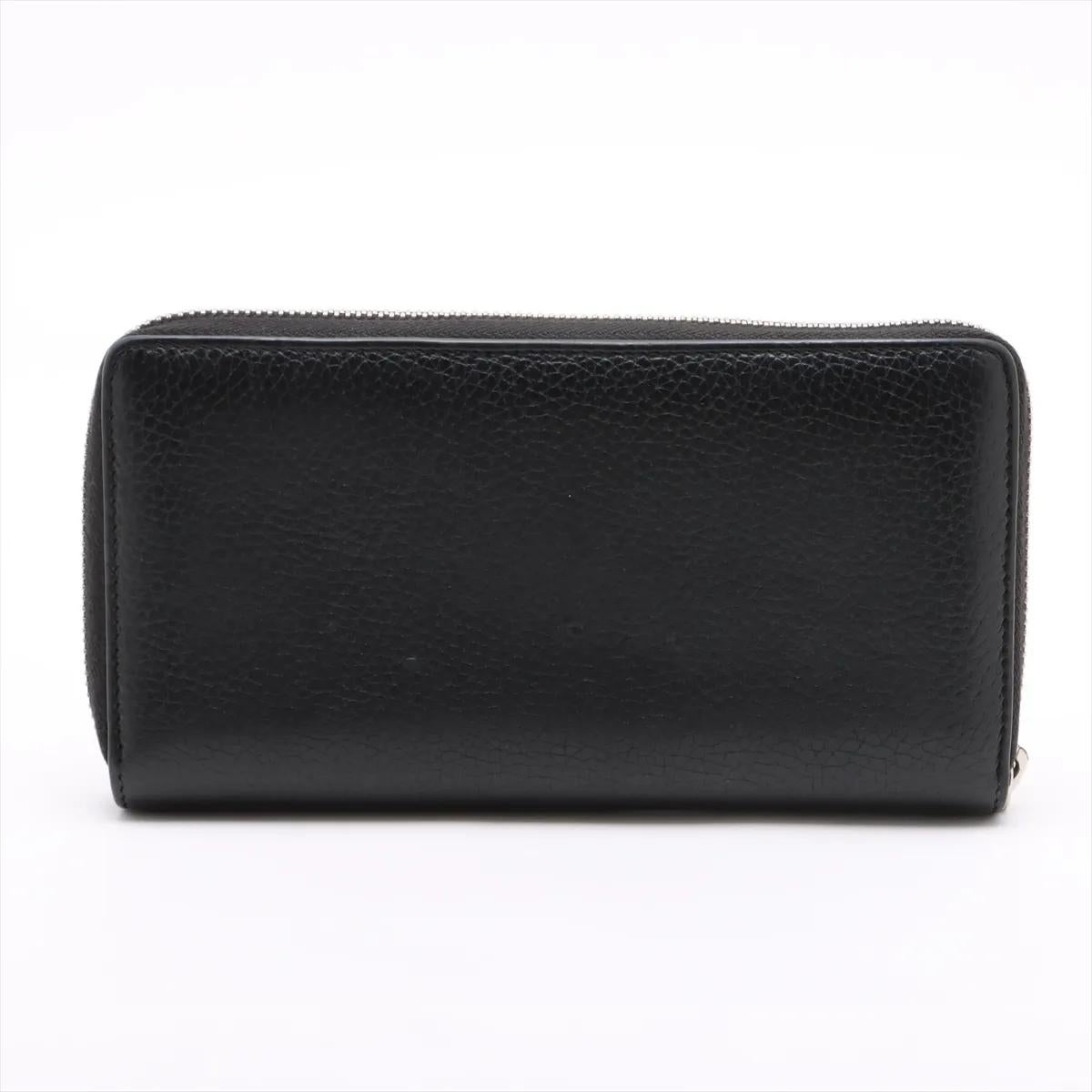 Nero Gucci GG Logo Leather Zip Round Wallet Black in vendita