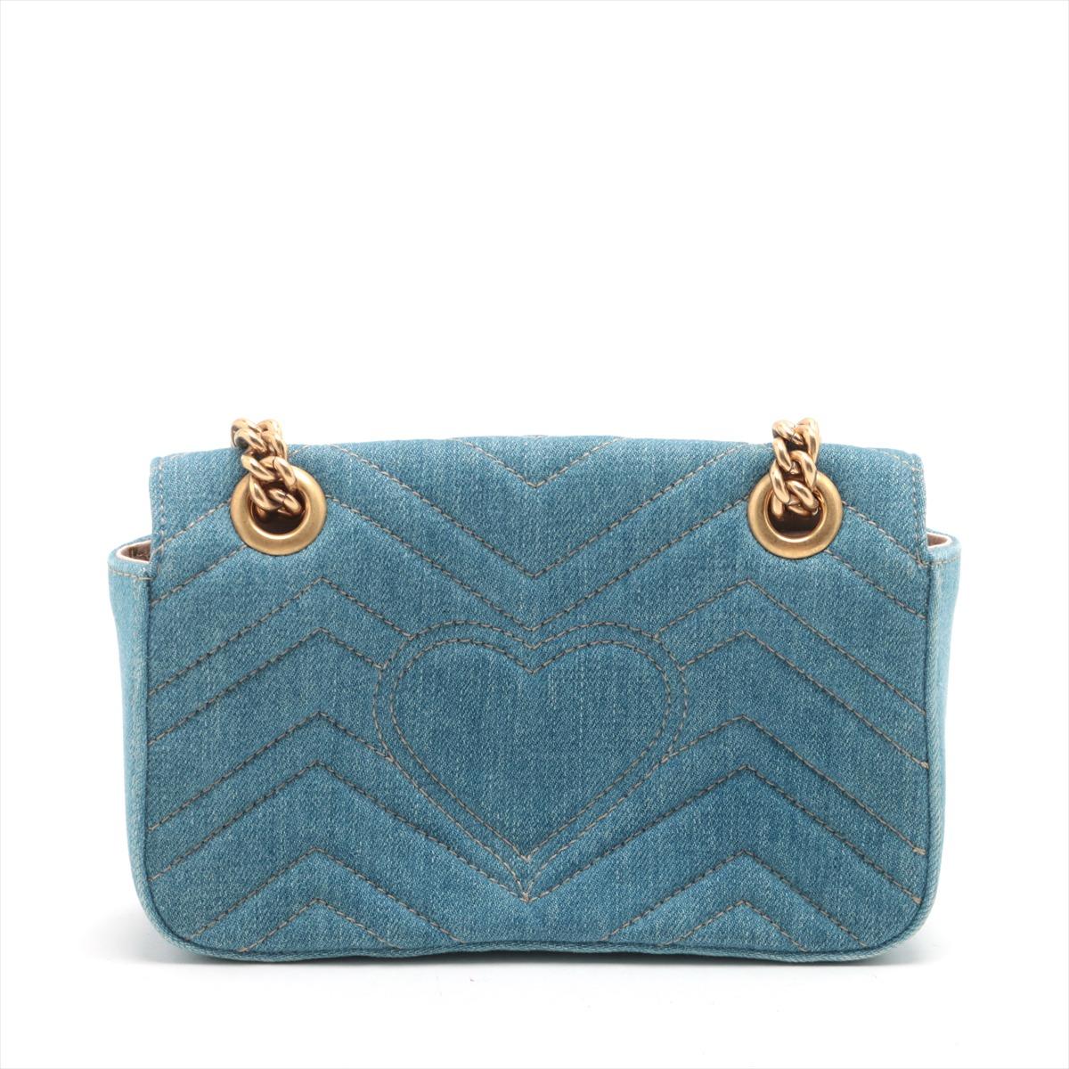 Gray Gucci GG Logo Limited Edition Chevron Denim Chain Shoulder Bag Blue