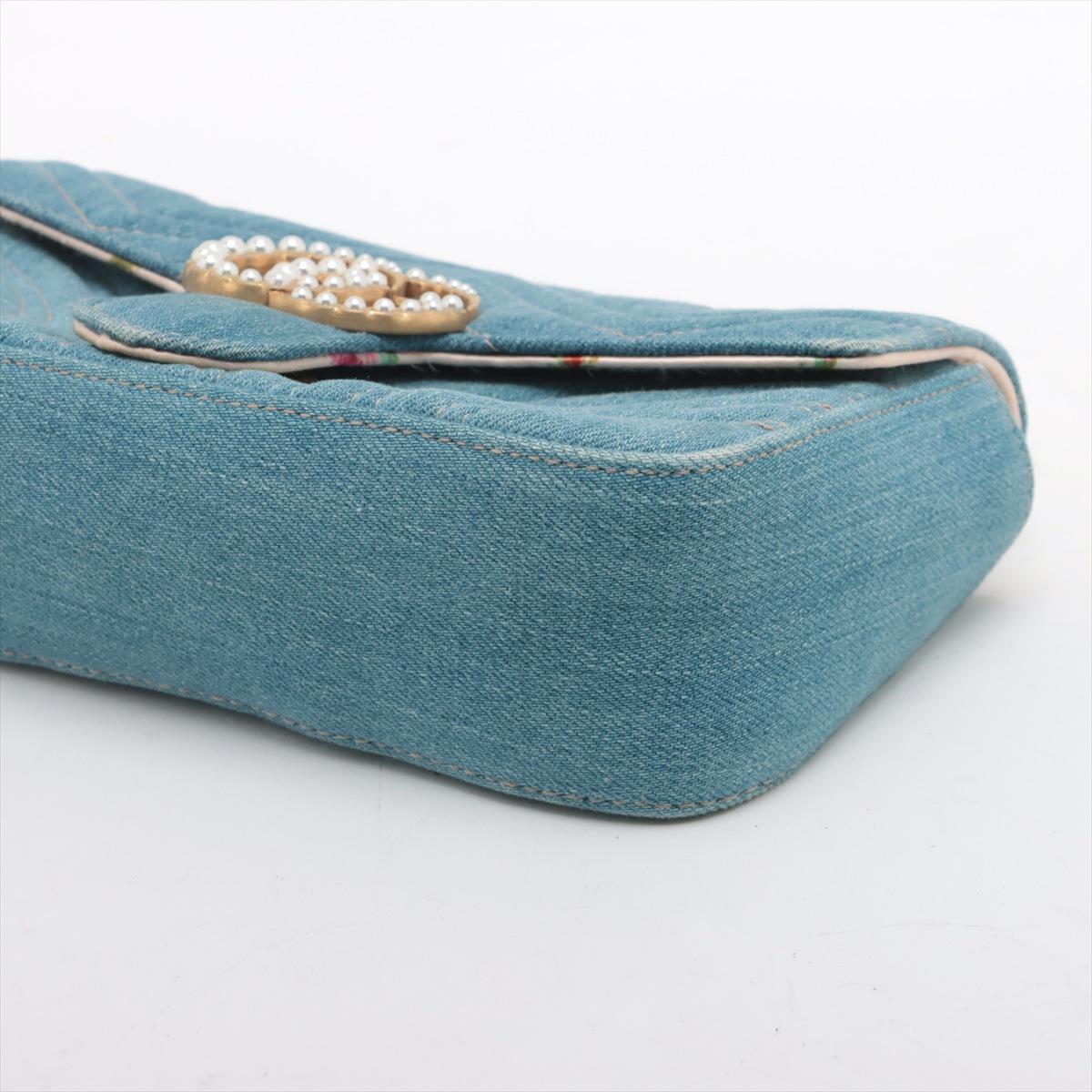 Gucci GG Logo Limited Edition Chevron Denim Chain Shoulder Bag Blue In Good Condition In Humacao, PR