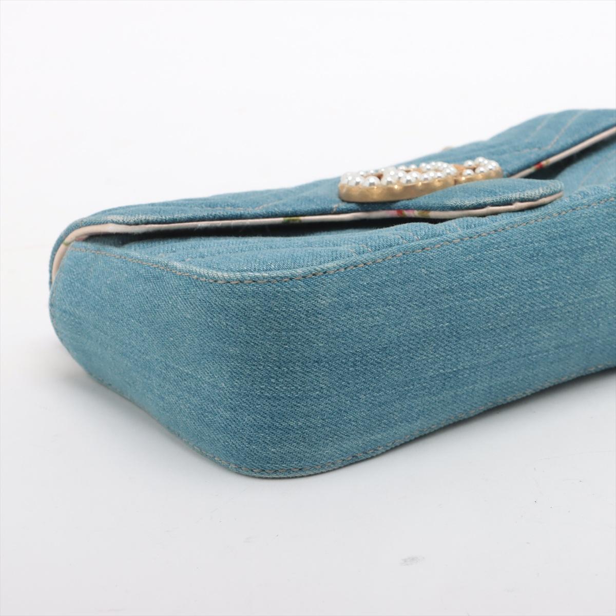 Women's Gucci GG Logo Limited Edition Chevron Denim Chain Shoulder Bag Blue