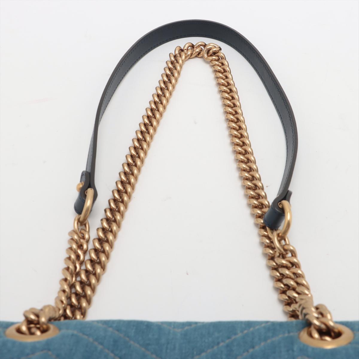 Gucci GG Logo Limited Edition Chevron Denim Chain Shoulder Bag Blue 2