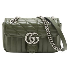 Gucci GG Logo Marmont Leather Chain Shoulder Bag Khaki