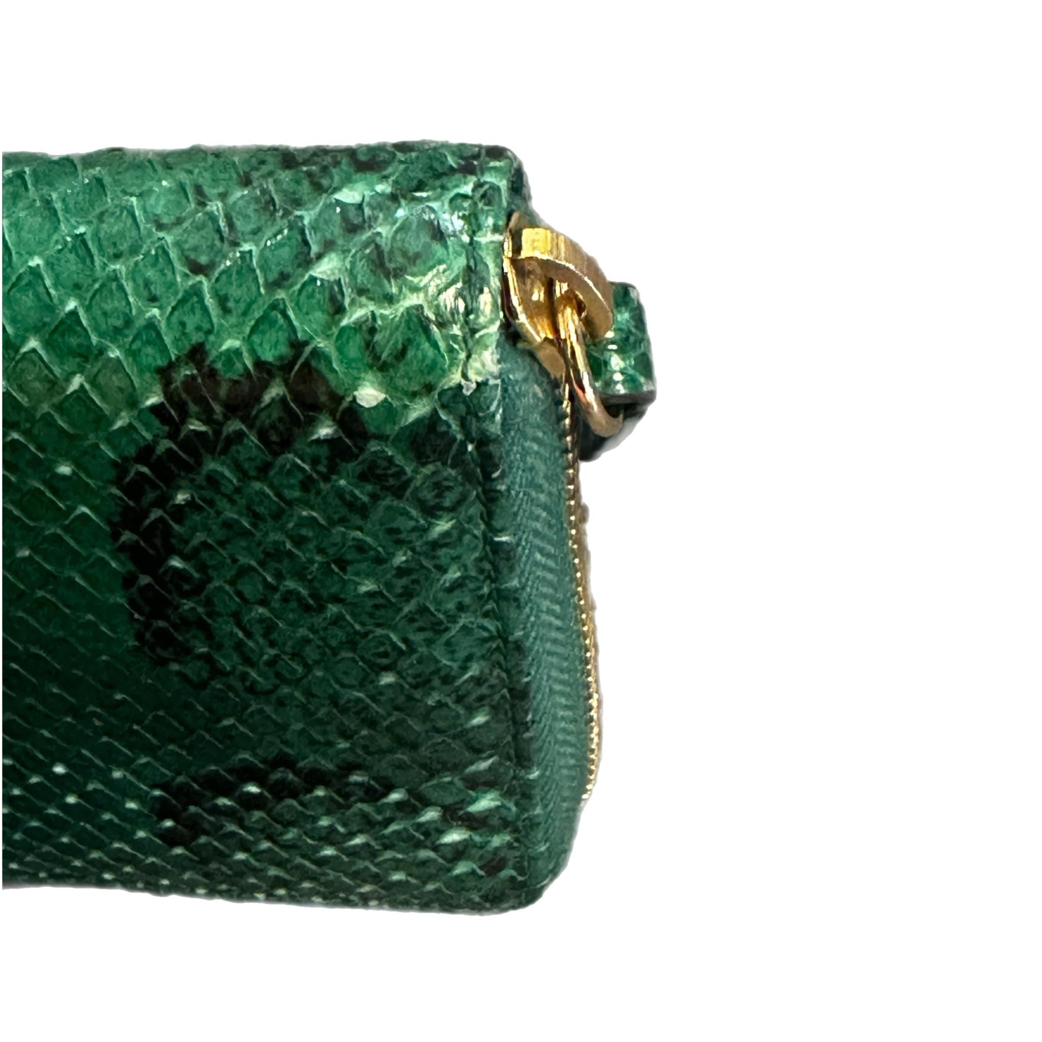 Women's Gucci GG Logo Marmont Python Zip Long Wallet Green x Black