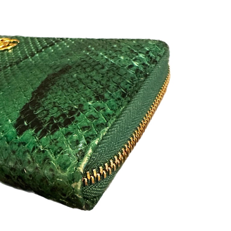 Gucci GG Logo Marmont Python Zip Long Wallet Green x Black For