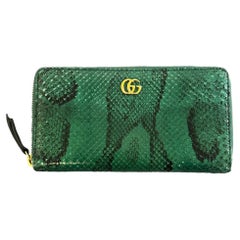 Gucci GG Logo Marmont Python Zip Long Wallet Green x Black