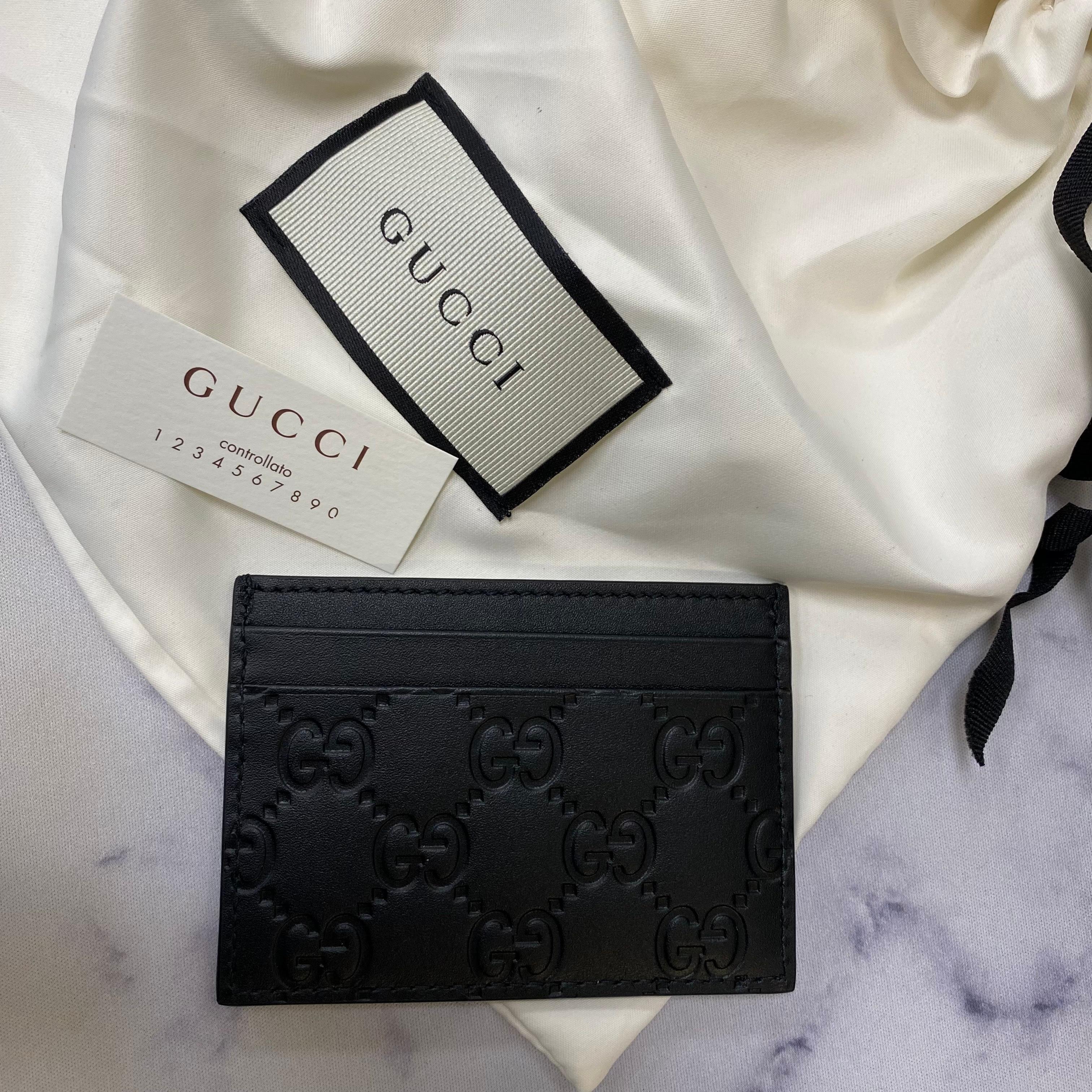 Gucci GG Logo Monogram Black Leather Mens Card Holder 1