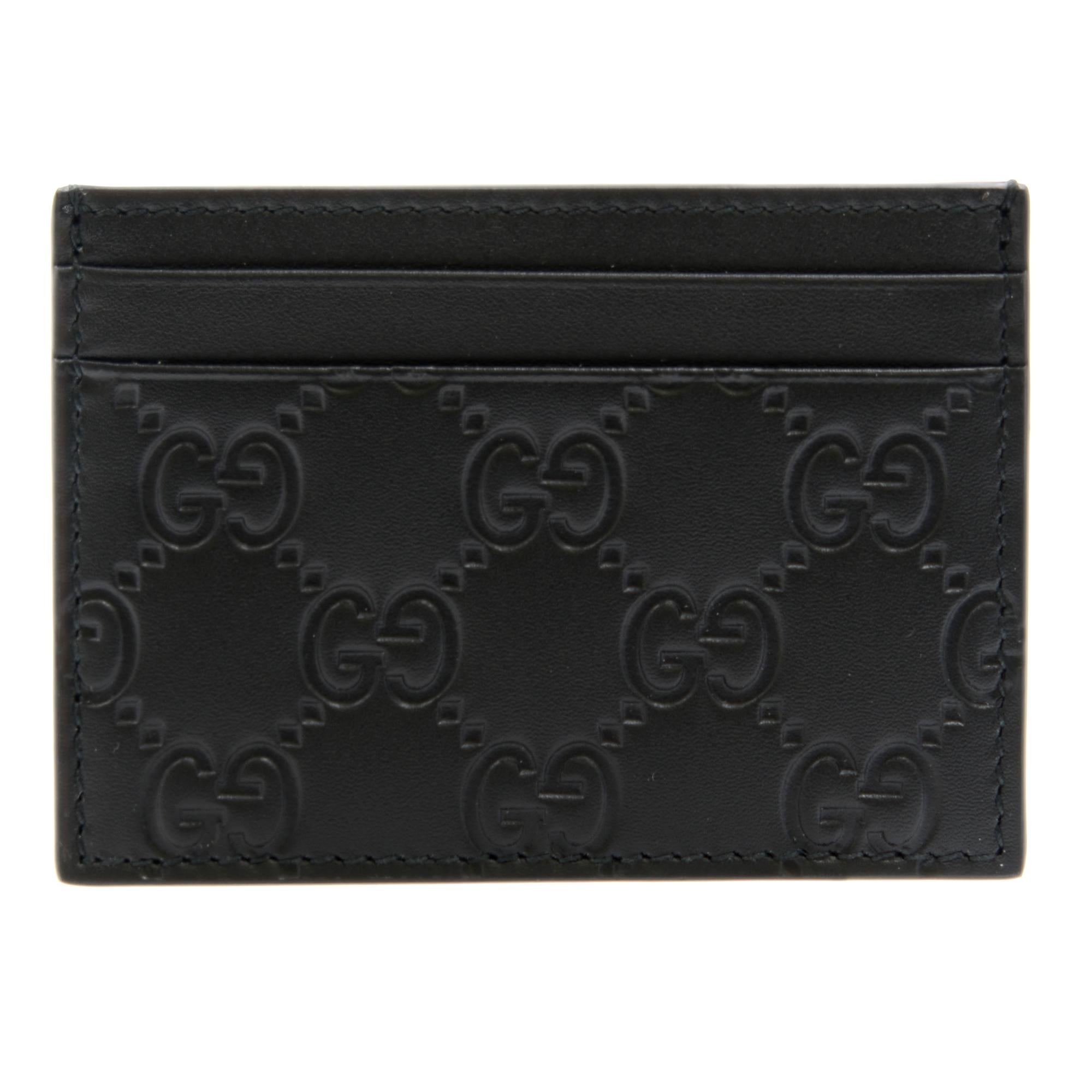 Gucci GG Logo Monogram Black Leather Mens Card Holder 2