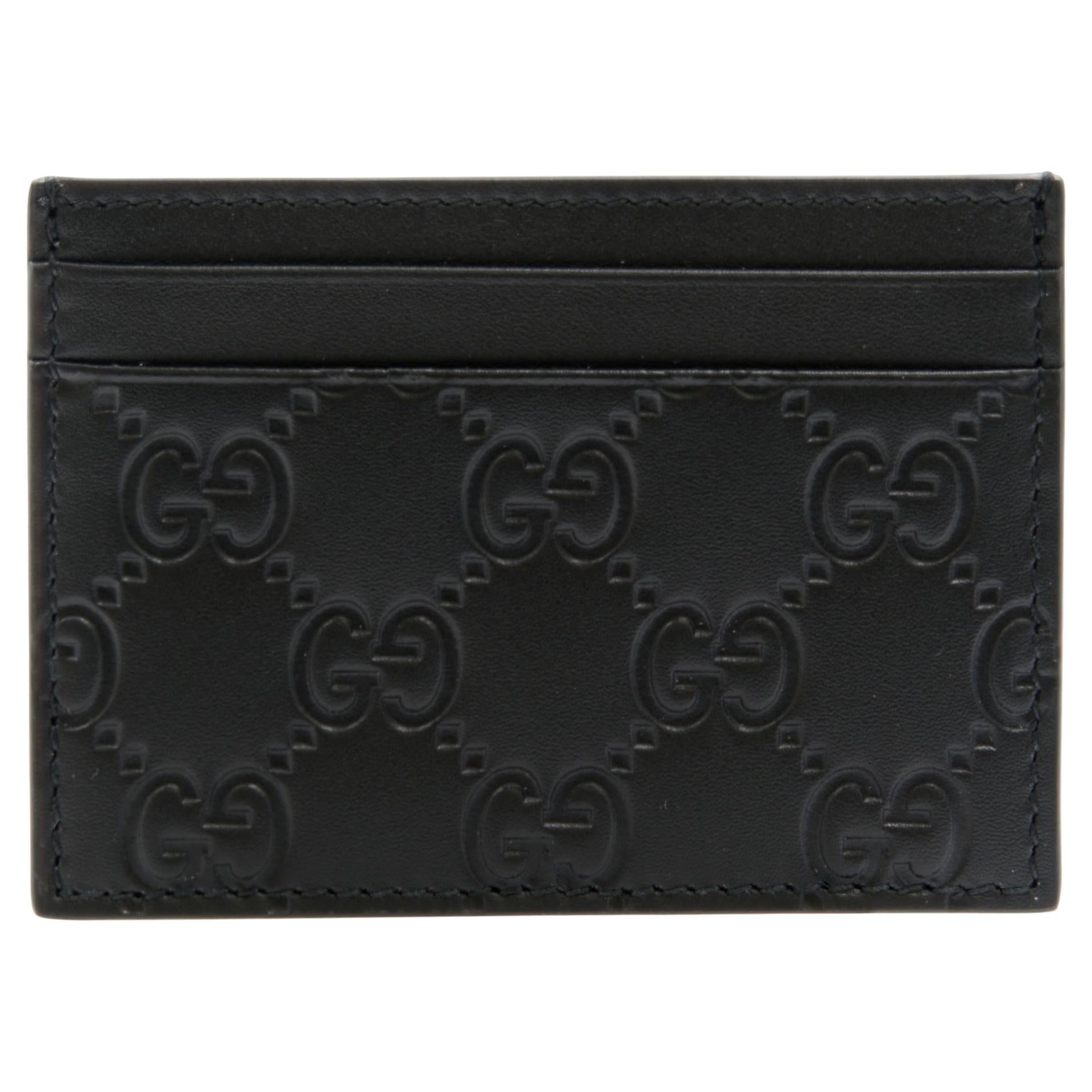 Gucci GG Logo Monogram Black Leather Mens Card Holder