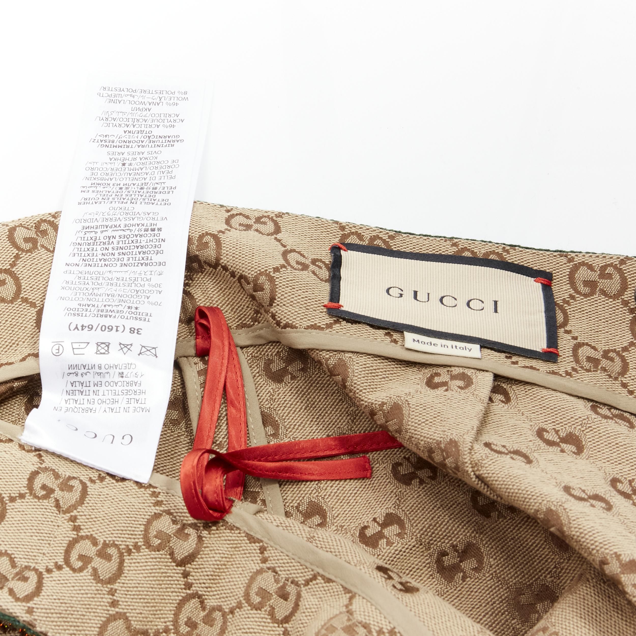 GUCCI GG logo monogram crystal brown leather horse bit A-line midi skirt IT38  For Sale 5