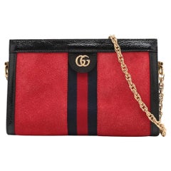 Gucci GG Logo Ophidia Suede Leather Chain Shoulder Bag Red