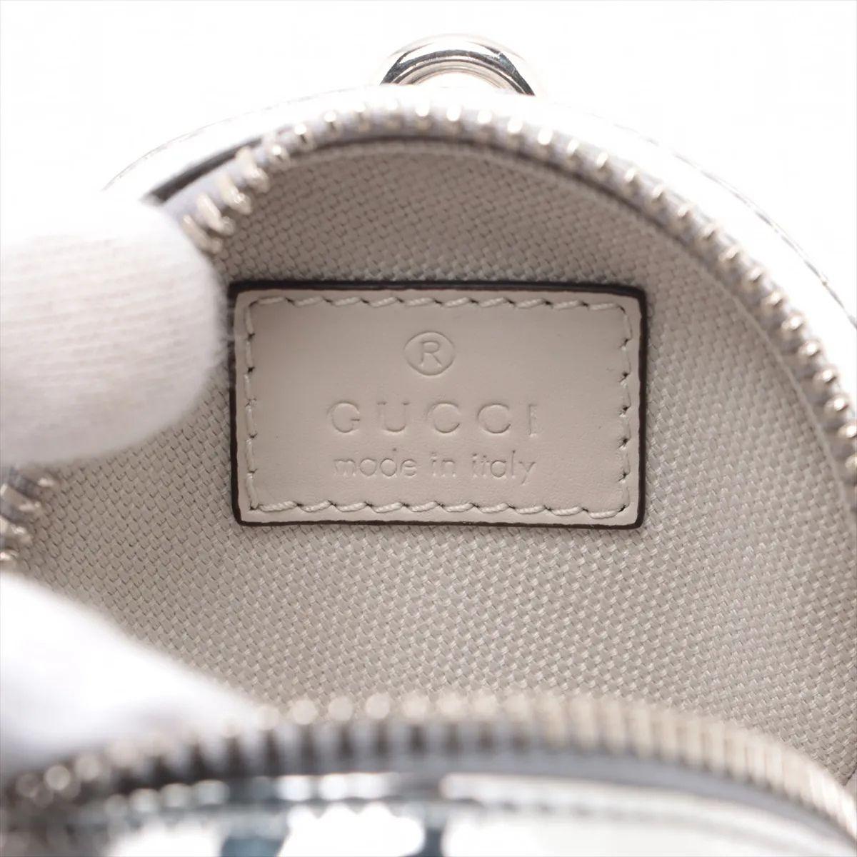 Gucci GG Logo Patent Leather Round Coin Purse Silver For Sale 1