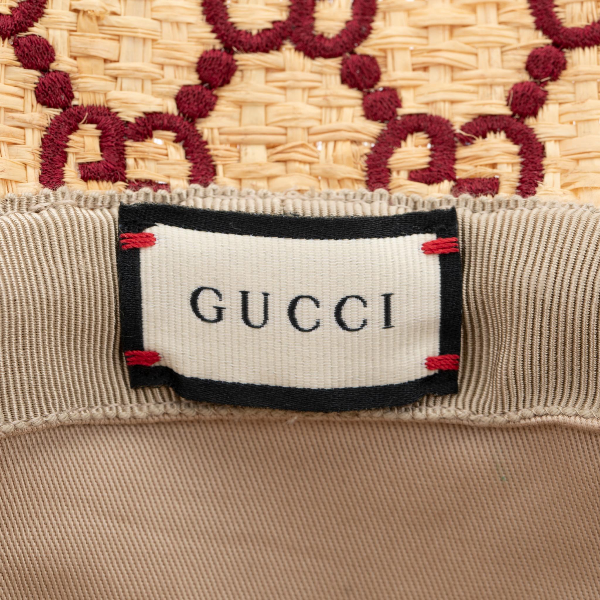 Gucci GG Logo Raffia Bucket Hat With Python Trim In New Condition In DOUBLE BAY, NSW