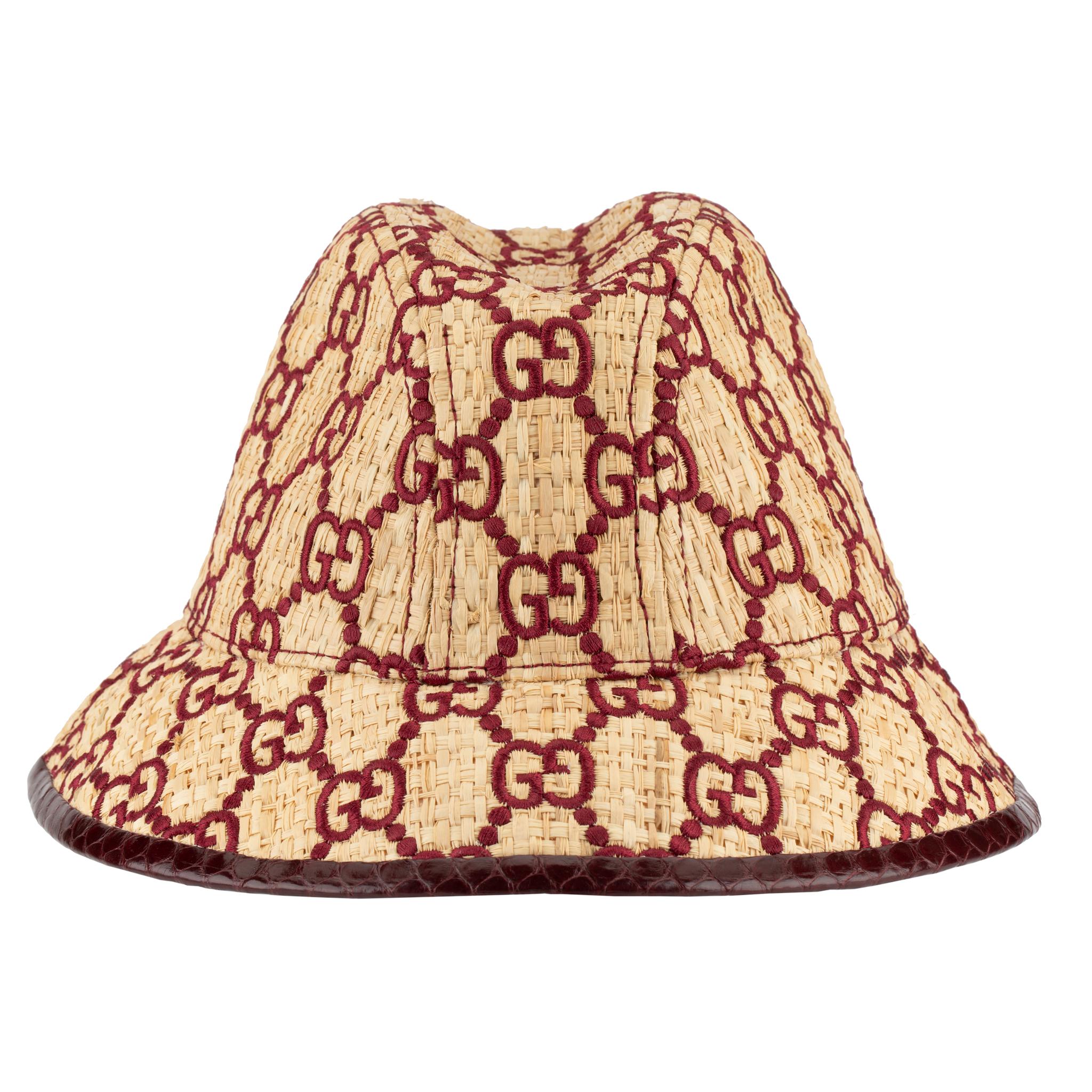 Gucci GG Logo Raffia Bucket Hat With Python Trim 3