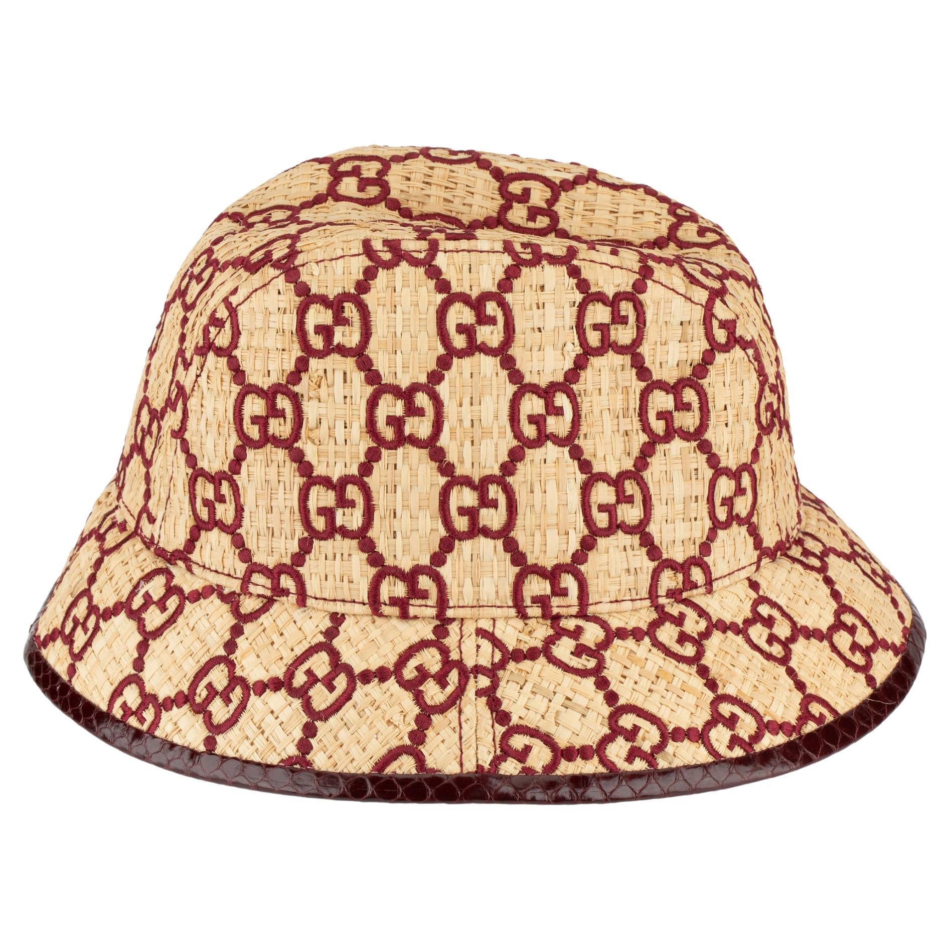 Gucci GG Logo Raffia Bucket Hat With Python Trim