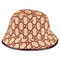 Gucci GG Logo Raffia Bucket Hat With Python Trim