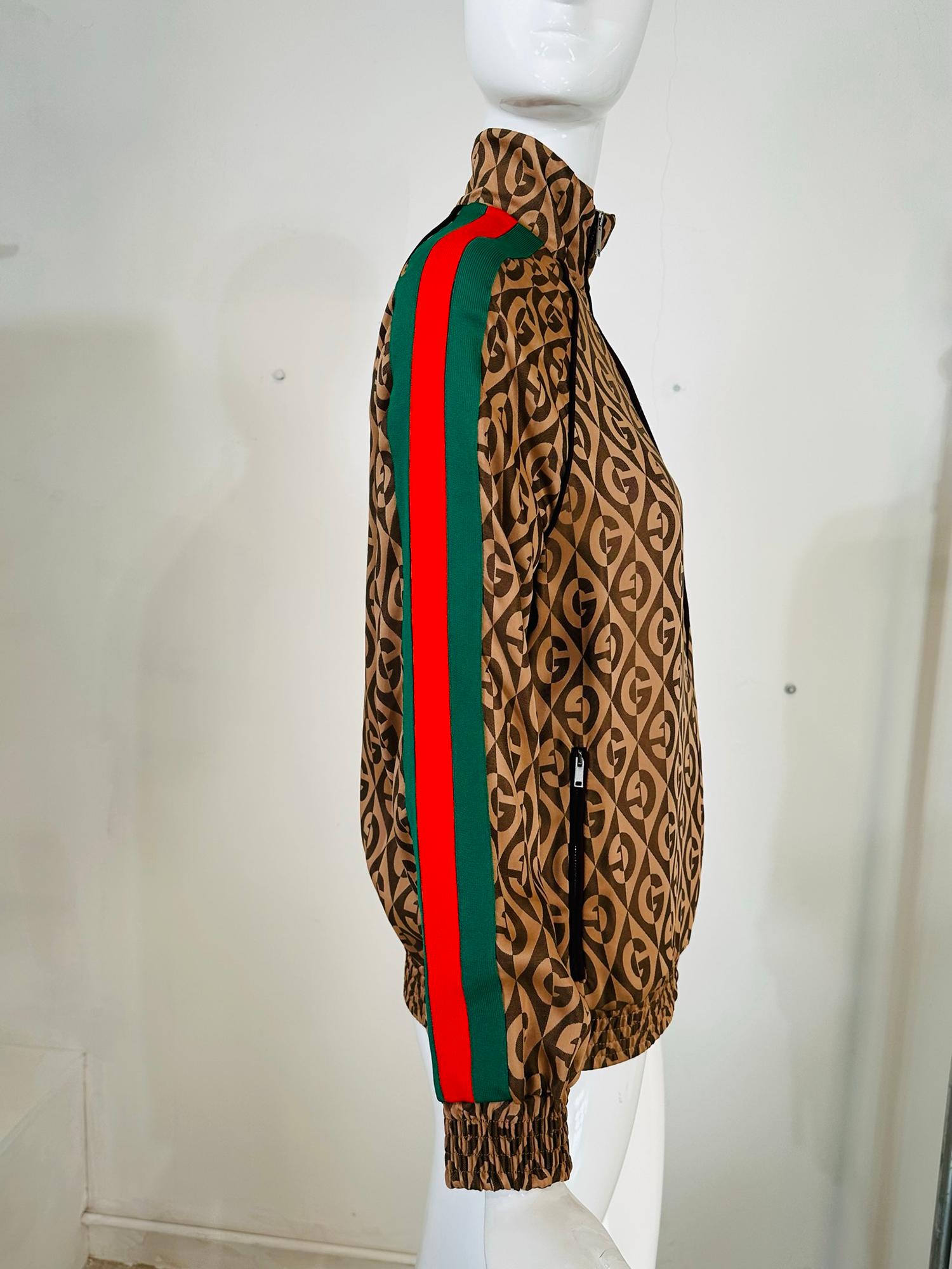 Brown Gucci GG Logo Red & Green Web Tape Bomber Jacket XXS Unworn With Tags