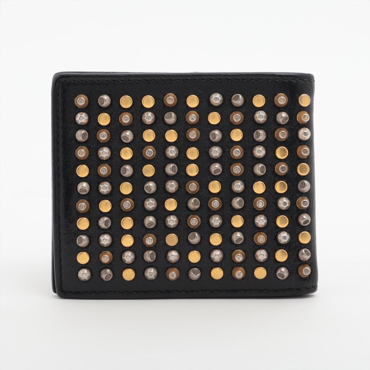 Gucci GG Logo Studs  Leather Compact Wallet Black In Good Condition In Humacao, PR