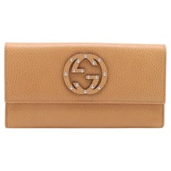 Gucci GG Logo Sukey Leather Long Wallet Light Brown
