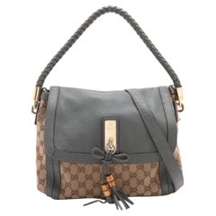 Gucci GG Logo Tassel Pelle Borsa a tracolla a due vie Marrone x Grigio