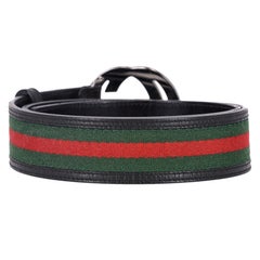 Gucci 'GG' Logo Web Stripe Leather & Canvas Belt