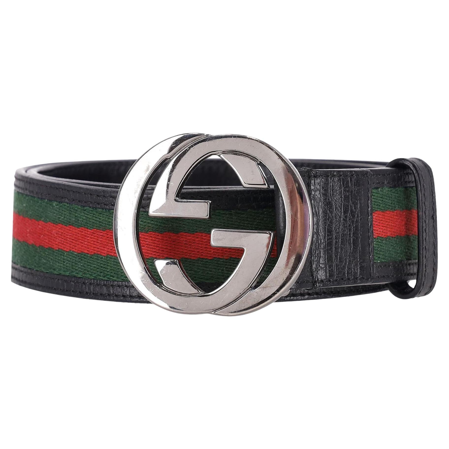 Gucci 
GG
 Logo Web Stripe Leather 
Canvas Belt en venta