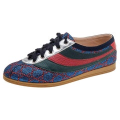 Gucci GG Lurex Fabric And Leather Web Bee Embroidered Low Top Sneaker Size 37