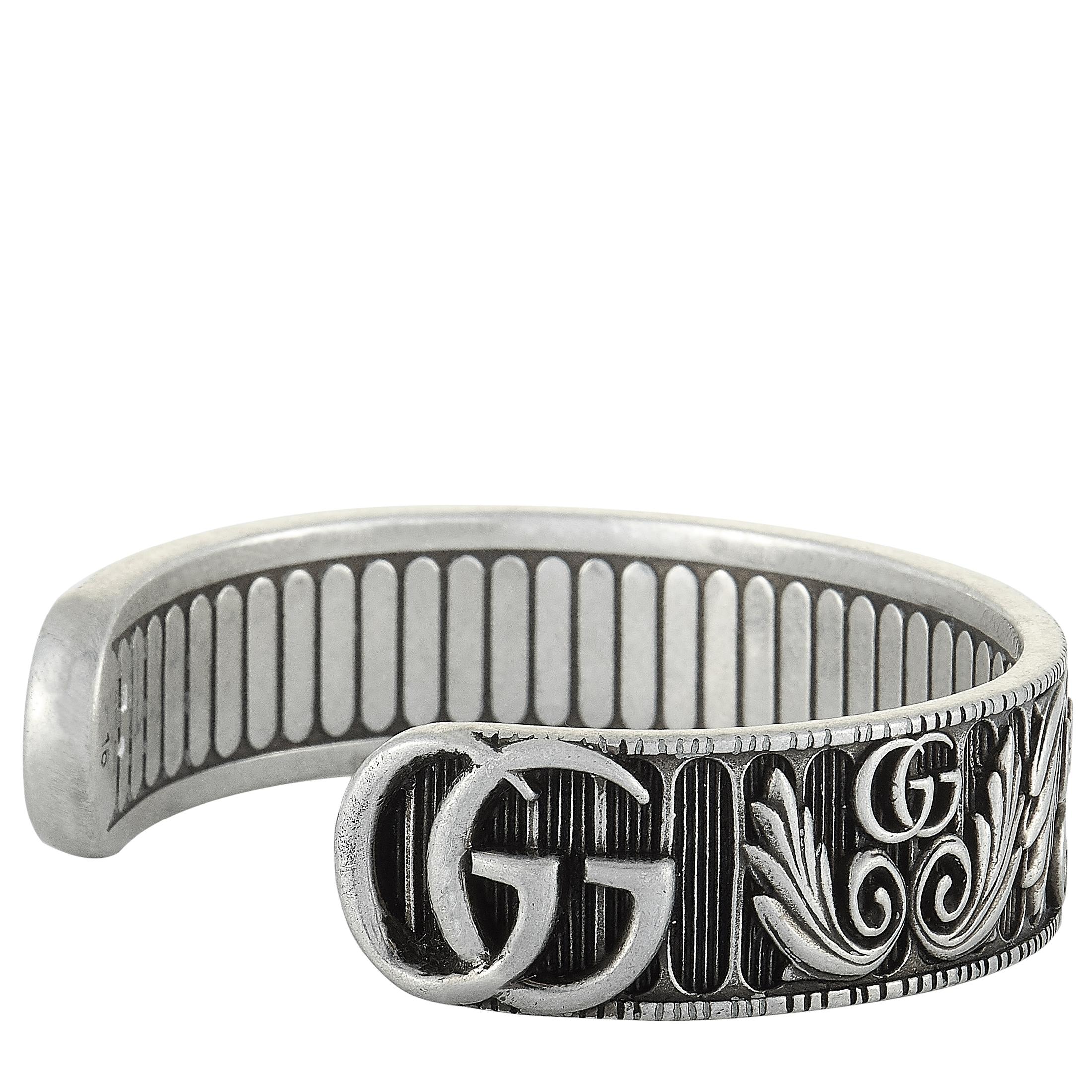 Gucci GG Marmont Aged Sterling Silver Double G Motif Bracelet In New Condition In Southampton, PA