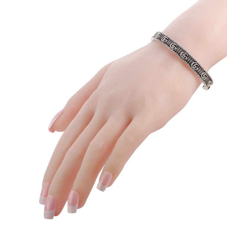 Gucci GG Marmont Aged Sterling Silver Double G Motif Cuff Bracelet at