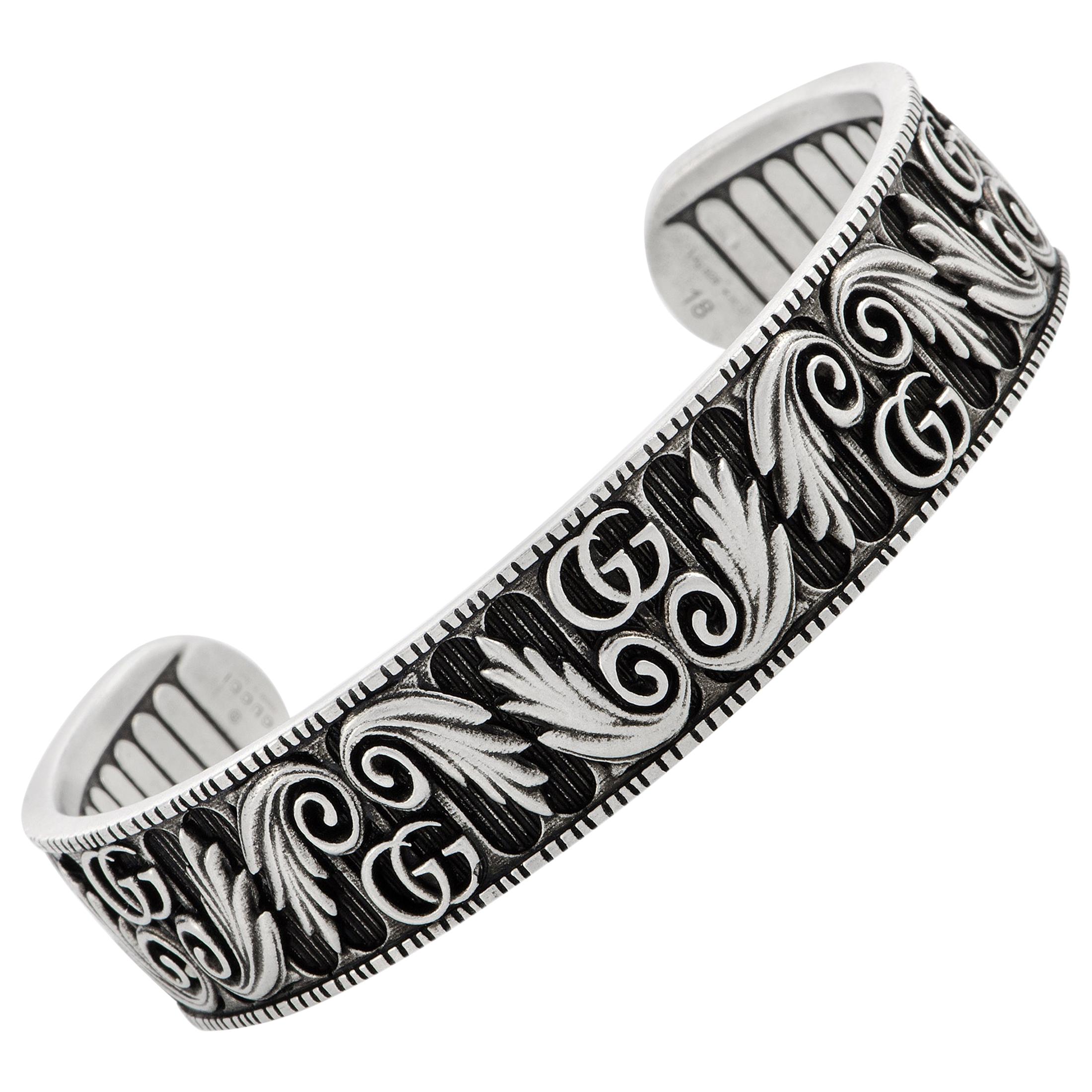Gucci GG Marmont Aged Sterling Silver Double G Motif Cuff Bracelet